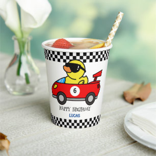 Birthday Duck race car red boy kid name Paper Cups