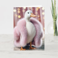Birthday Duck Wearing a Pink Fur Coat