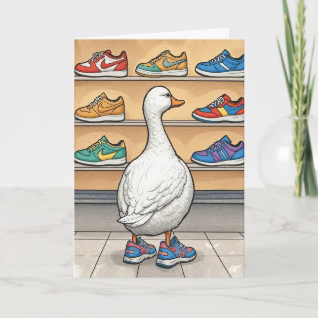 Birthday Duck Wearing Sneakers Card (Front)
