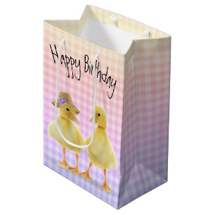Birthday Ducklings On Ginhgam Medium Gift Bag