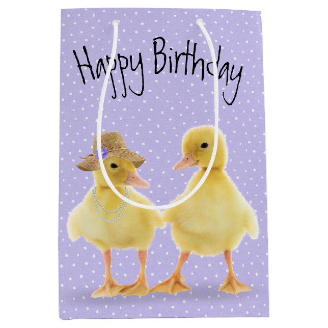 Birthday Ducklings On Polka Dots Medium Gift Bag (Front)