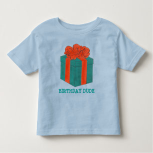 Birthday Dude Blue/Red Gift Box Present w/ Bow Tee