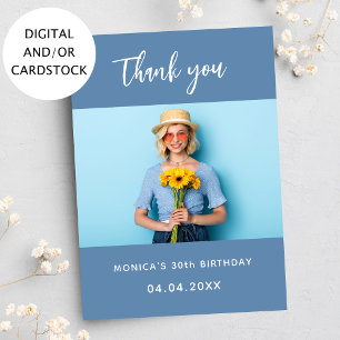Birthday dusty blue photo thank you card