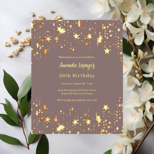 Birthday dusty taupe gold stars invitation