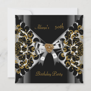 Birthday Elegant Black Silver Gold Party 50th Invitation