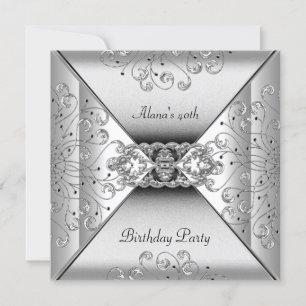 Birthday Elegant White Silver Event Party Invitation