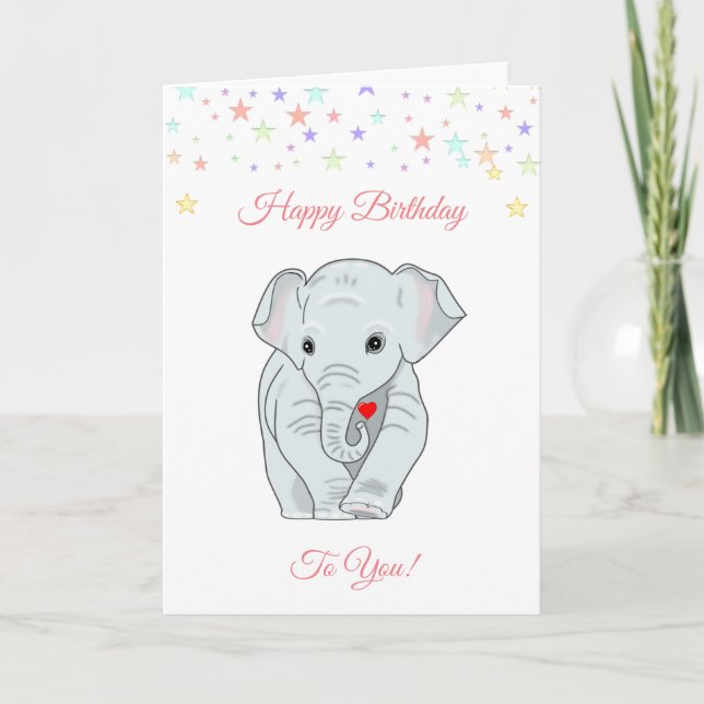 Birthday elephant and multicolored stars  card (Front)