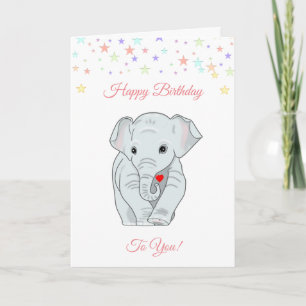 Birthday elephant and multicolored stars card