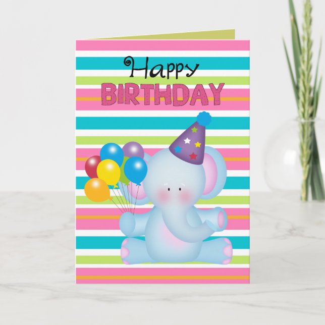 Birthday Elephant Animal Greeting card (Front)
