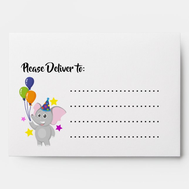 Birthday elephant holding balloons birthday envelope (Front)