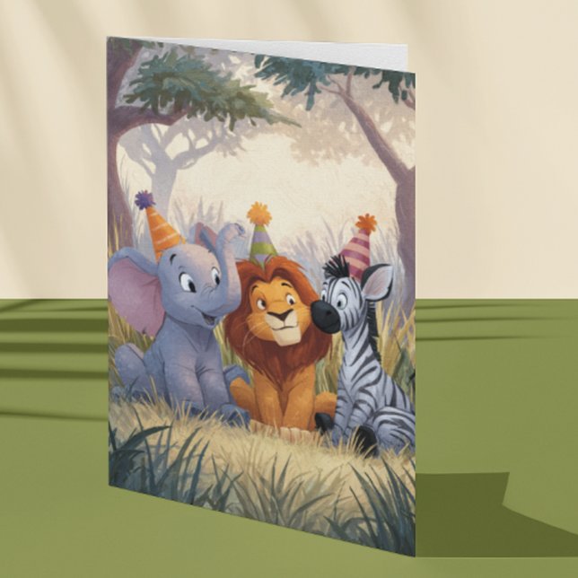 Birthday Elephant Lion Zebra  Card (Creator Uploaded)