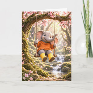 Birthday Elephant on Cherry Tree Swing Card