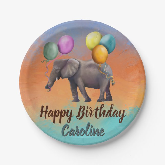 Birthday elephant  paper plate (Front)