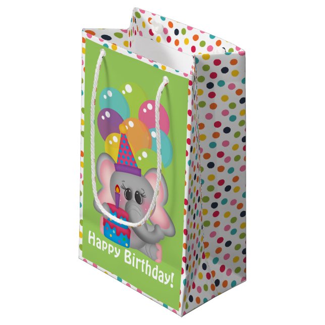 Birthday Elephant unisex kids medium gift bag (Front Angled)