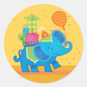 Birthday Elephant with balloons & Presents Sticker