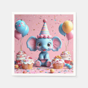 Birthday elephant with cake and balloons napkin