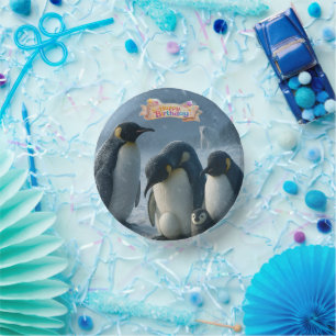 Birthday Emperor penguin family seven paper Plate