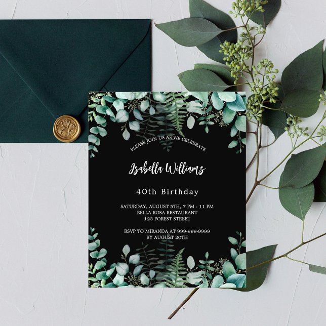 Birthday eucalyptus black forest budget invitation flyer (Creator Uploaded)