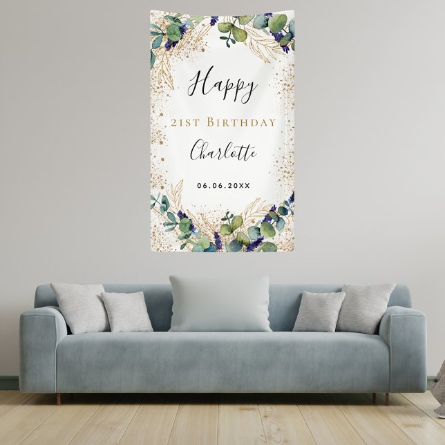 Birthday eucalyptus greenery elegant monogram banner (Creator Uploaded)