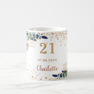 Birthday eucalyptus greenery glitter monogram coffee mug