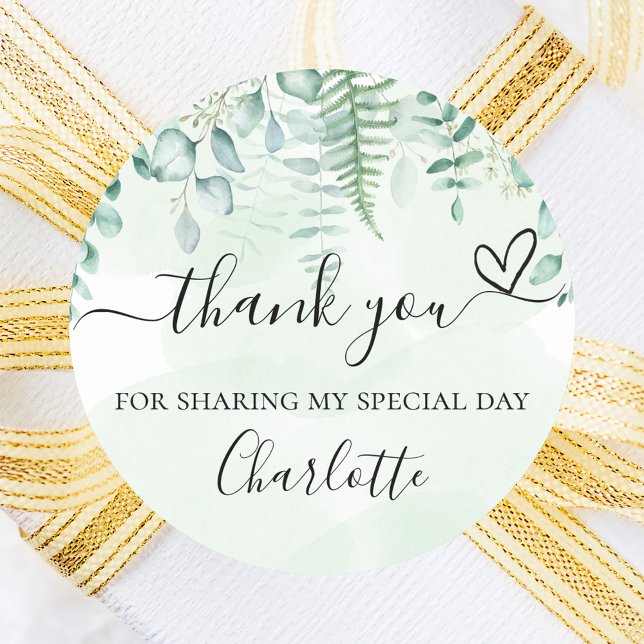 Birthday eucalyptus greenery thank you classic round sticker (Creator Uploaded)