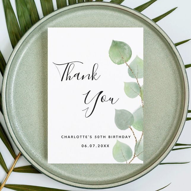 Birthday eucalyptus greenery thank you postcard (Creator Uploaded)