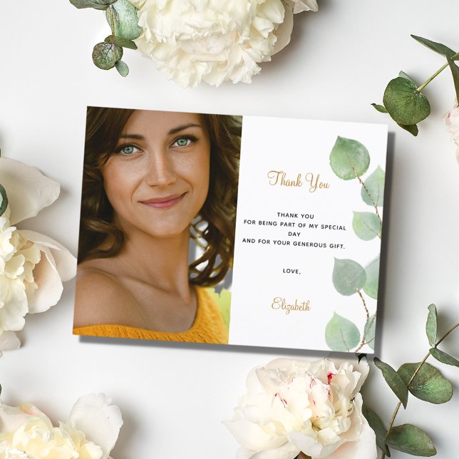 Birthday eucalyptus photo thank you postcard (Creator Uploaded)