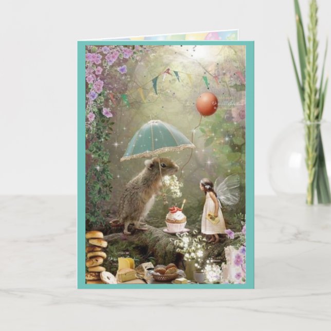 Birthday, fairy, balloons thank you card (Front)