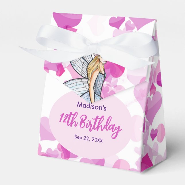 Birthday Fairy Princess Pink Hearts Fashion Sketch Favour Box (Front Side)