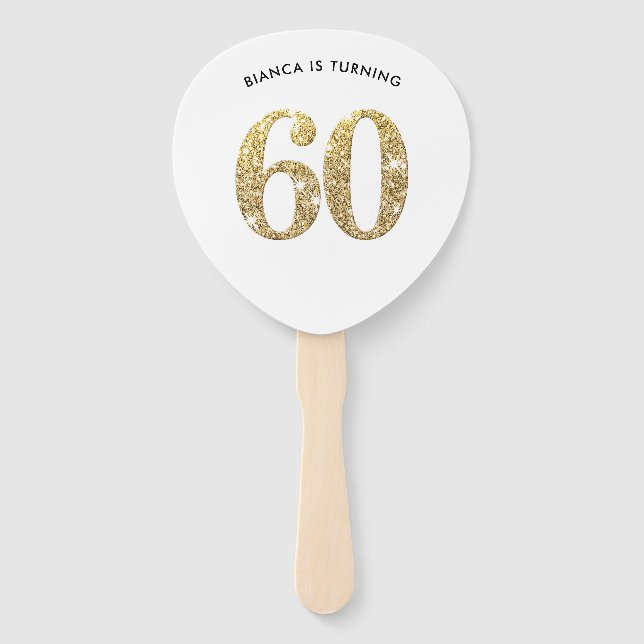 BIRTHDAY FAN modern stylish chic gold glitter 60th (Front)