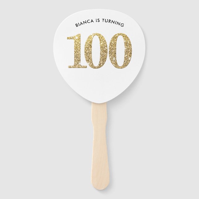 BIRTHDAY FAN modern stylish gold glitter 100th (Front)