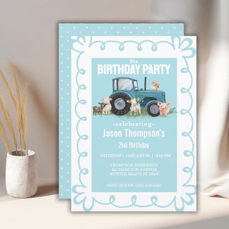 Birthday Farm Animals Tractor Boy Party Invitation