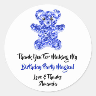  Birthday Favour Glitter Blue Sweet Bear White   Classic Round Sticker