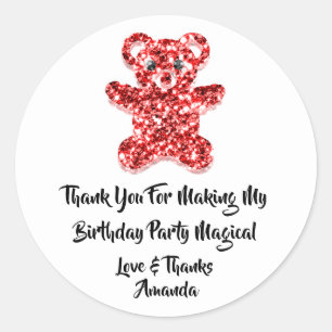  Birthday Favour Glitter Red Sweet Bear White Classic Round Sticker
