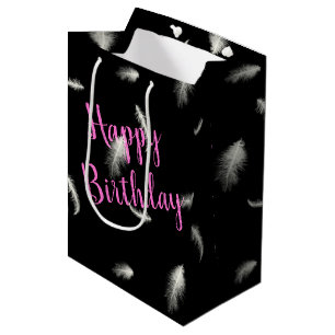 Birthday Feathers On Black Medium Gift Bag