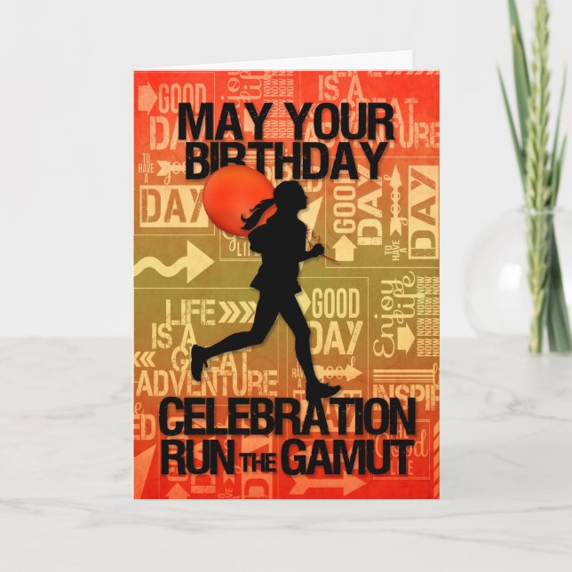 Birthday Female Runner Sport Theme Card (Front)