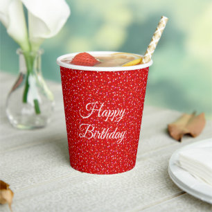 Birthday Festive Confetti on Red Glitter Paper Cups