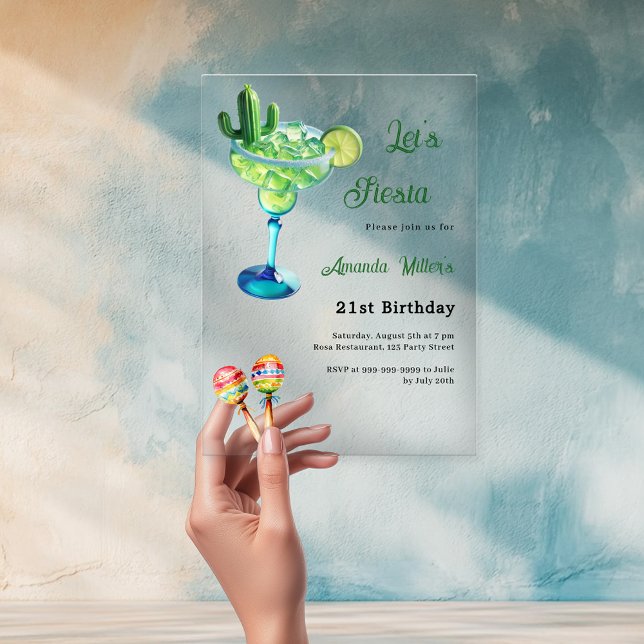 Birthday Fiesta Mexican style green clear frosted Acrylic Invitations (Creator Uploaded)
