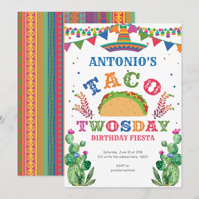 Birthday Fiesta, Taco Twosday, Boy 2nd birthday Invitation (Front/Back)