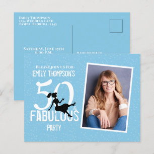 Birthday Fifty and Fabulous Modern Photo Cocktails Postcard