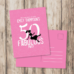 Birthday Fifty and Fabulous Stylish Cute Pink  Postcard