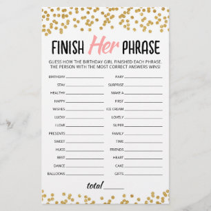 Birthday Finish Her Phrase Birthday Party game