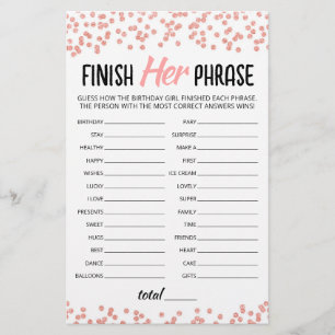 Birthday Finish Her Phrase Birthday Party game