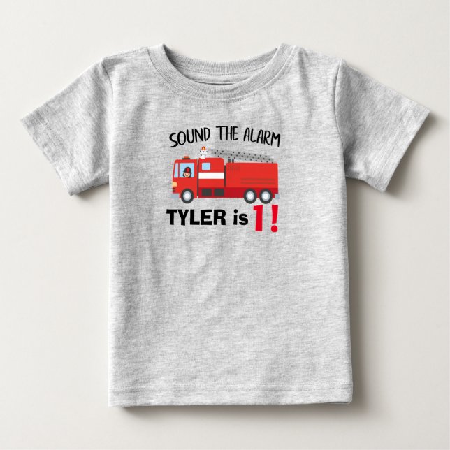 birthday firetruck /little fireman personalised baby T-Shirt (Front)