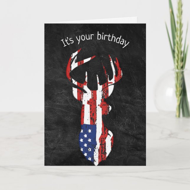 Birthday Flag Deer On Leather Card (Front)