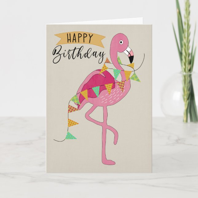 Birthday Flamingo with Banner Card (Front)