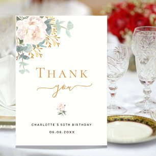 Birthday floral eucalyptus greenery elegant thank you card