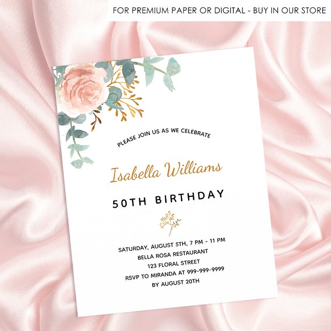 Birthday floral eucalyptus rose gold elegant postcard (Creator Uploaded)