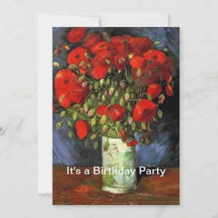 Birthday Floral Fine art Vase with Red Poppies Invitation