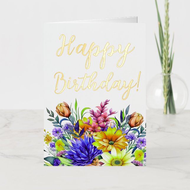 Birthday Floral Foil Greeting Card (Front)